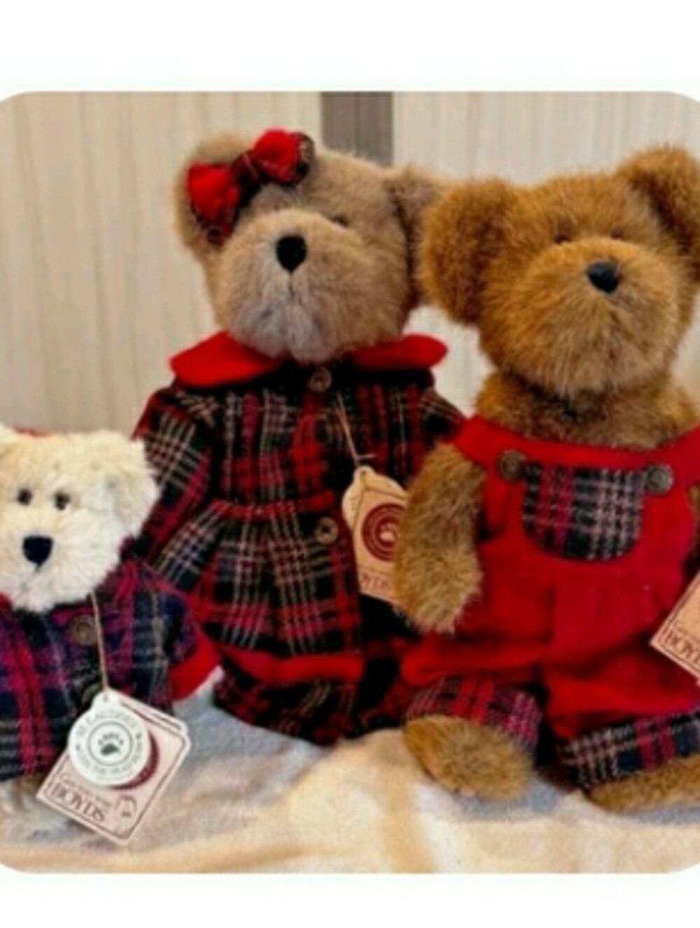 Boyds Bears Tartan Plush Trio in Red, Brown and Cream